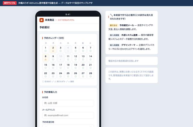 お客様が自分で空きを見て予約できるページがないのAI活用例の画面